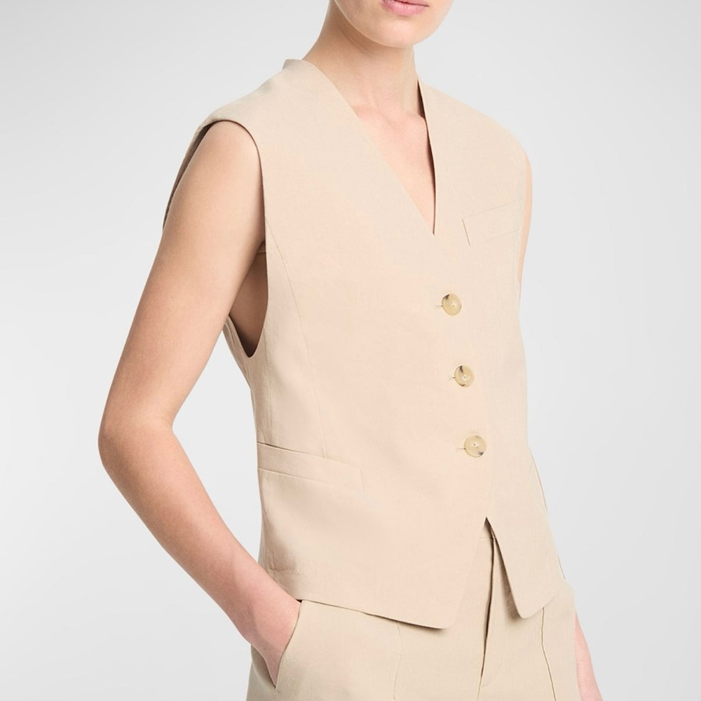 NWT Vince Linen Blend Vest Dk Cliffside